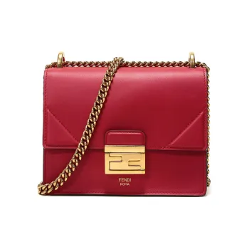 FENDI Kan U Leather Chain Shoulder Bag Crossbody Bag Small Size Women's Red