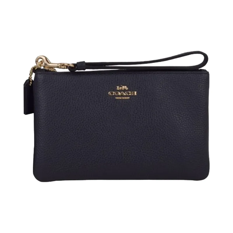 COACH Wristlet Leather Makeup Bag, Clutch Trumpets Women's Black-1