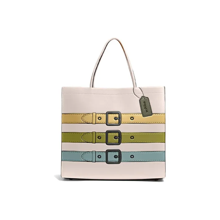 COACH Cashin Leather Tote Bag, Shopping Bag, Shoulder Bag, Handbag Tubas Women's Chalk White-0