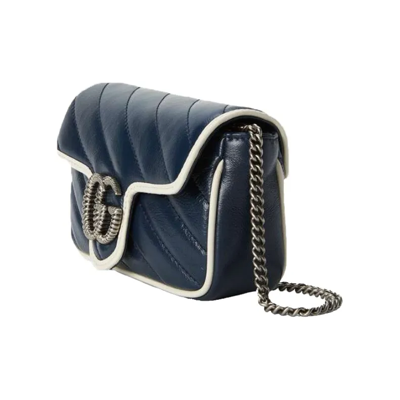 GUCCI Marmont Leather Shoulder Bag Crossbody Bag Extra Mini Women's Blue/White-1