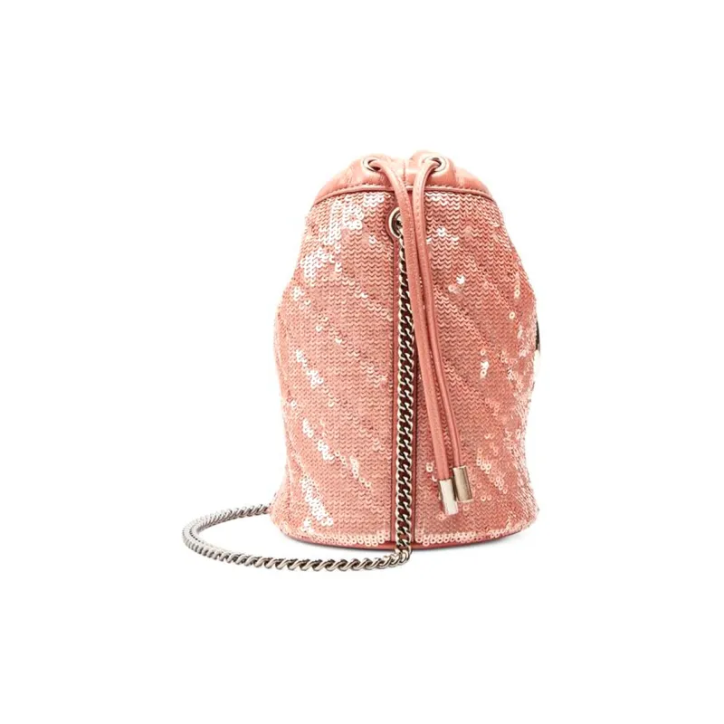 GUCCI Marmont Quilted Sequined Silk With Leather Bucket Bag, Shoulder Bag, Crossbody Bag Mini Women's Light Pink-2