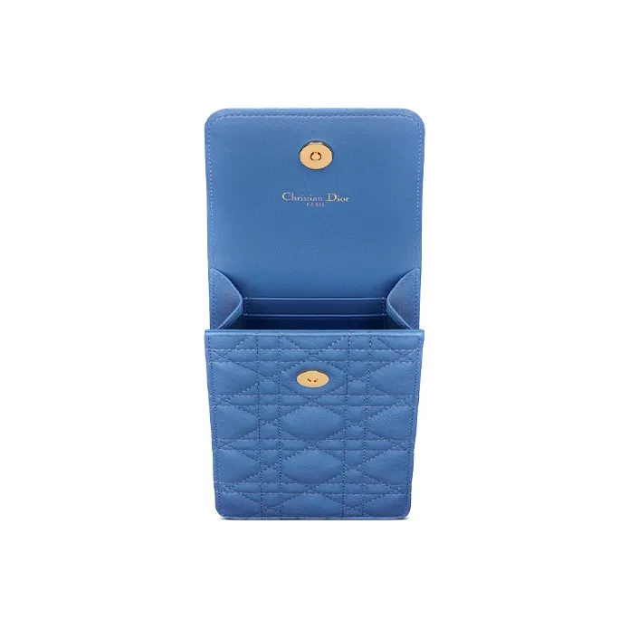 DIOR Caro Cow Leather Cell Phone Pouch Shoulder Bag Crossbody Bag Women's Cornflower Blue-2