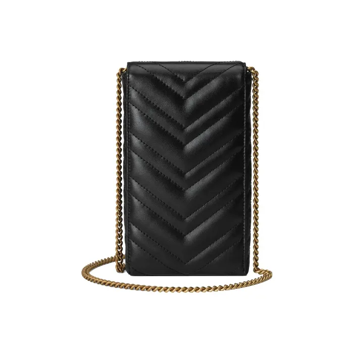 GUCCI Marmont Quilted Leather Shoulder Bag, Handbag, Cell Phone Pouch Women's Black-2