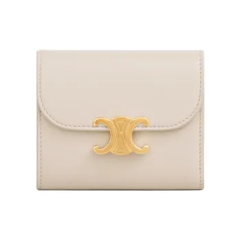 CELINE Triumph Gate Triomphe Shiny Smooth Lambskin Card Holder Wallet Small Size Women's Ivory White