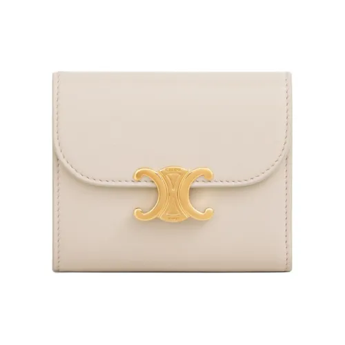 CELINE Triumph Gate Triomphe Shiny Smooth Lambskin Card Holder Wallet Small Size Women's Ivory White