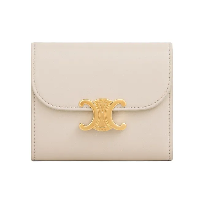 CELINE Triumph Gate Triomphe Shiny Smooth Lambskin Card Holder Wallet Small Size Women's Ivory White-0