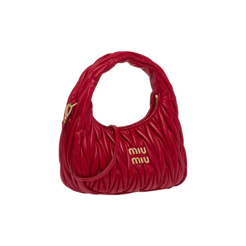 MIU MIU Sheepskin Hobo Shoulder Bag Women's Red-1