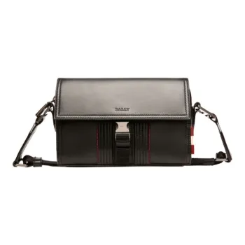BALLY Cow Leather Briefcases Shoulder Bag Crossbody Bag Small Size Men's Black