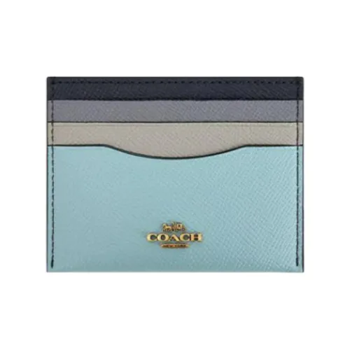 COACH Card Case Leather Card Clip Card Holder Women's Gray Blue Multicolor