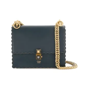 FENDI Kan I Leather Chain Shoulder Bag Crossbody Bag Small Size Women's Dark Blue/Navy Blue
