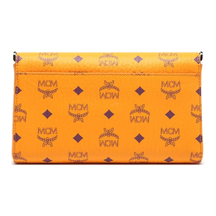 MCM Millie Visetos Artificial Leather Chain Bag, Crossbody Bag, Shoulder Bag Medium Size Women's Bright Orange-4