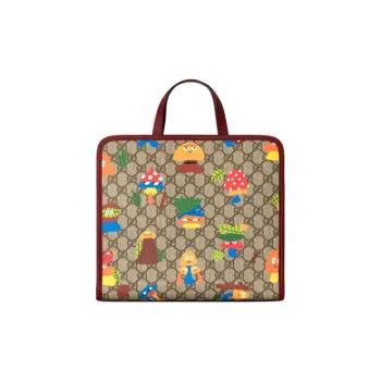 GUCCI Canvas With Leather Tote Bag Shopping Bag Portable Kids' Bags Kids' Ebony/Burgundy