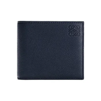 LOEWE Grained Cow Leather Short Wallet Men's Dark Blue
