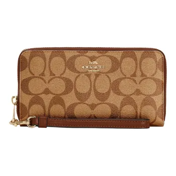 COACH Canvas With Leather Wallets Clutches Regular Women's Redwood Color & Light Khaki Monogram