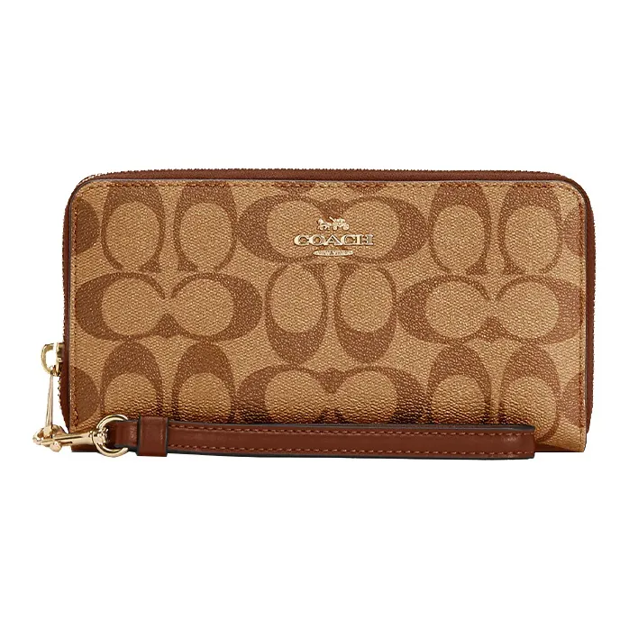 COACH Canvas With Leather Wallets Clutches Regular Women's Redwood Color & Light Khaki Monogram-0