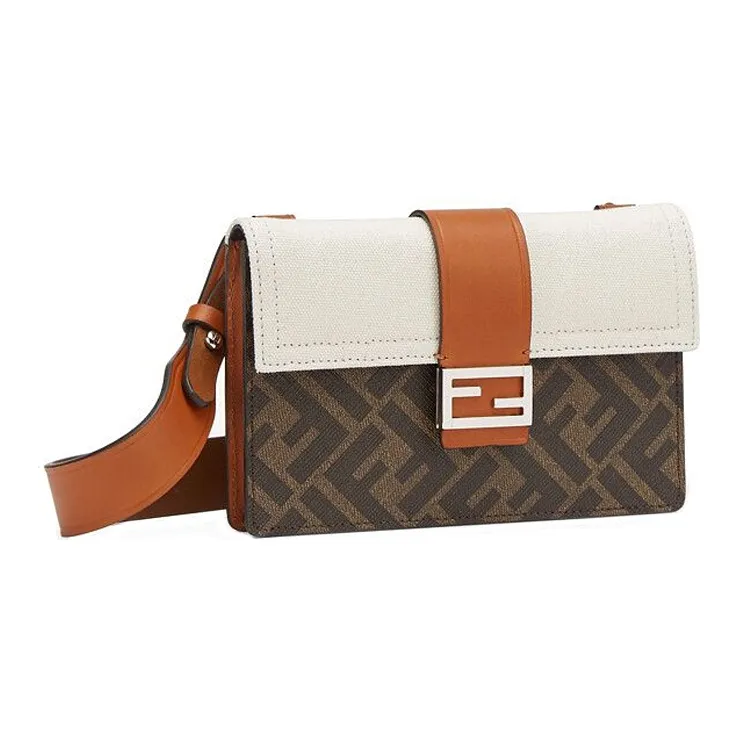 FENDI Baguette Canvas With Leather Baguette Bag Clutch Shoulder Bag, Crossbody Bag Regular Men's Brown/White-1