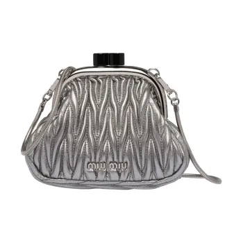 MIU MIU Leather Crossbody Bag Mini Women's Silver