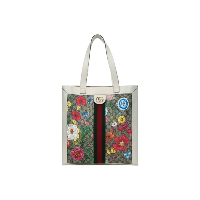 GUCCI Canvas With Leather Tote Bag Shopping Bag Combo One Shoulder Handbag Large Size Women's Multicolor-1