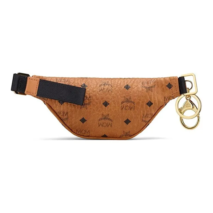 MCM Visetos Leather Fanny Pack Coin Purse Women's Brown Cognac-2