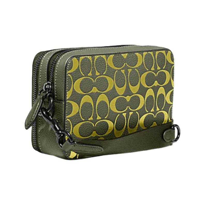 COACH Charter Cow Leather Camera Bag, Shoulder Bag, Crossbody Bag Small Size Men's Army Green Light Green-1