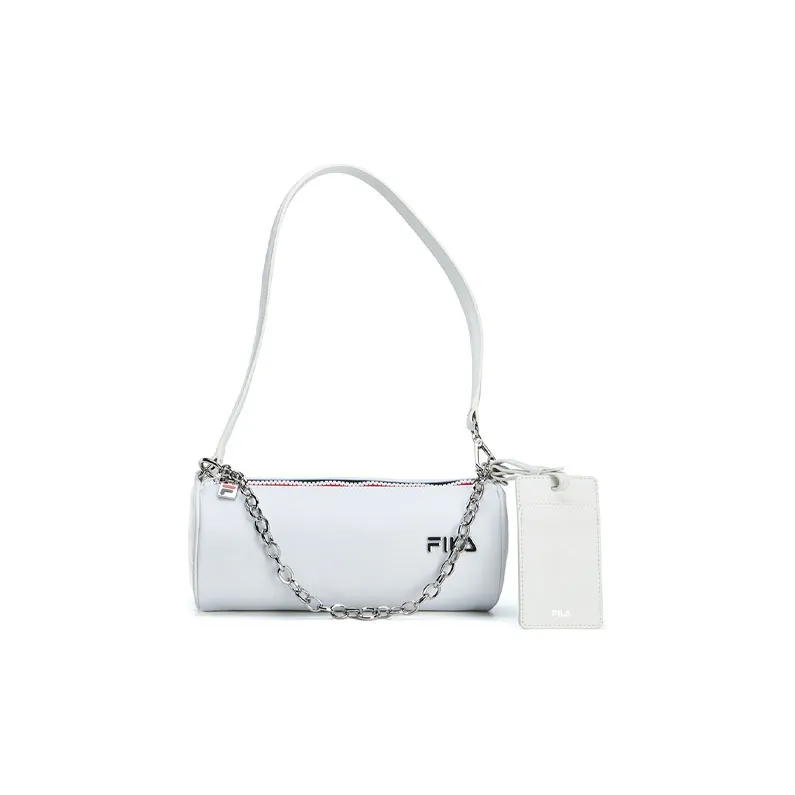 FILA Fabric With PU Chain Bag Cylinder Bag Shoulder Bag Unisex White-0