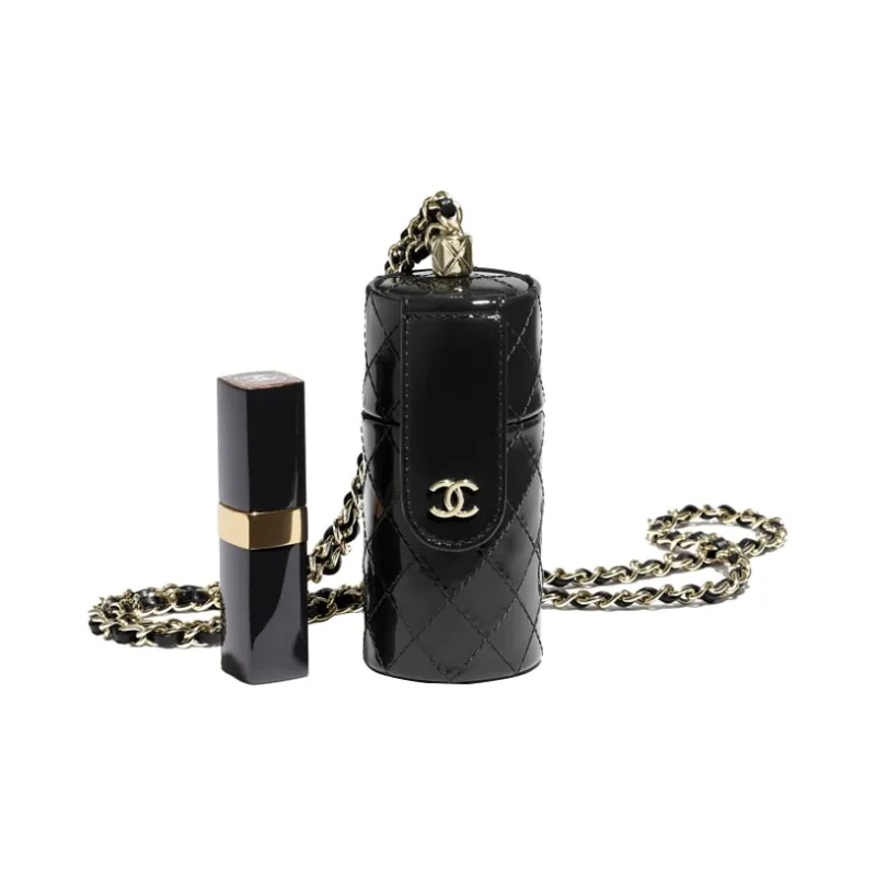 CHANEL Calfskin Coin Purse Women's Black/Gold-3