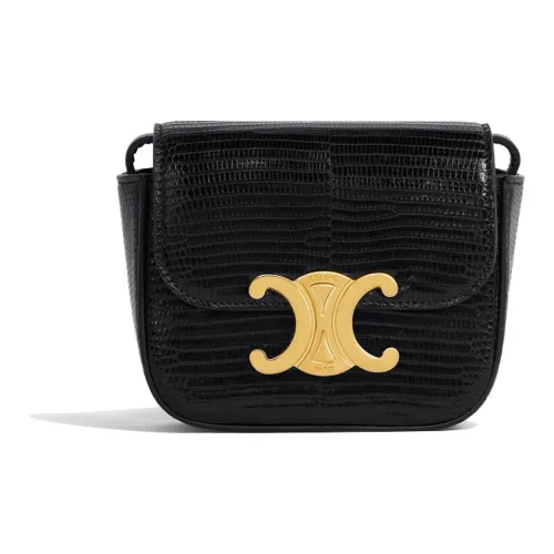 CELINE Triomphe Arc De Triomphe Lizard Leather Handbag, Shoulder Bag, Crossbody Bag Women's Black