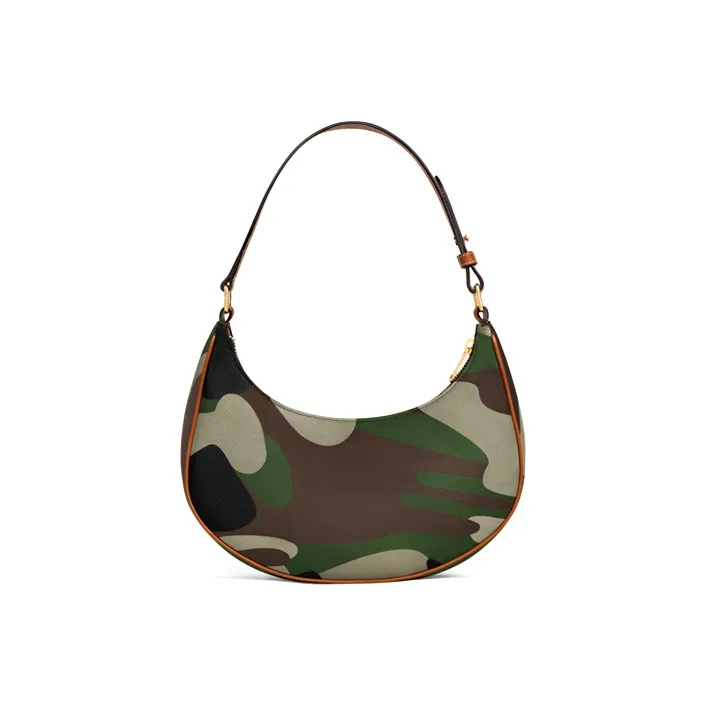 CELINE AVA Canvas With Leather Handbag, Shoulder Bag, One Shoulder Women's Camouflage Print/Khaki-2