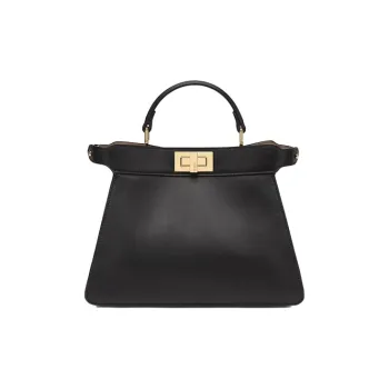 FENDI Peekaboo ISeeU Cow Leather And Sheepskin Trunk Bag, Shoulder Bag, Crossbody Bag, Handbag Small Size Women's Black