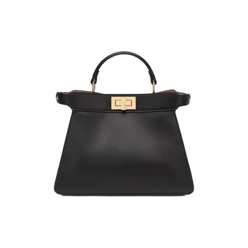 FENDI Peekaboo ISeeU Cow Leather And Sheepskin Trunk Bag, Shoulder Bag, Crossbody Bag, Handbag Small Size Women's Black