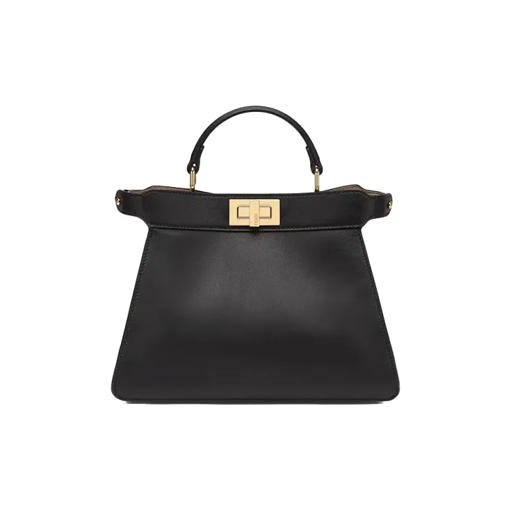 FENDI Peekaboo ISeeU Cow Leather And Sheepskin Trunk Bag, Shoulder Bag, Crossbody Bag, Handbag Small Size Women's Black-0