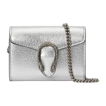 GUCCI Dionysus Metal Leather Crossbody Bags Shoulder Bags Women's Silver