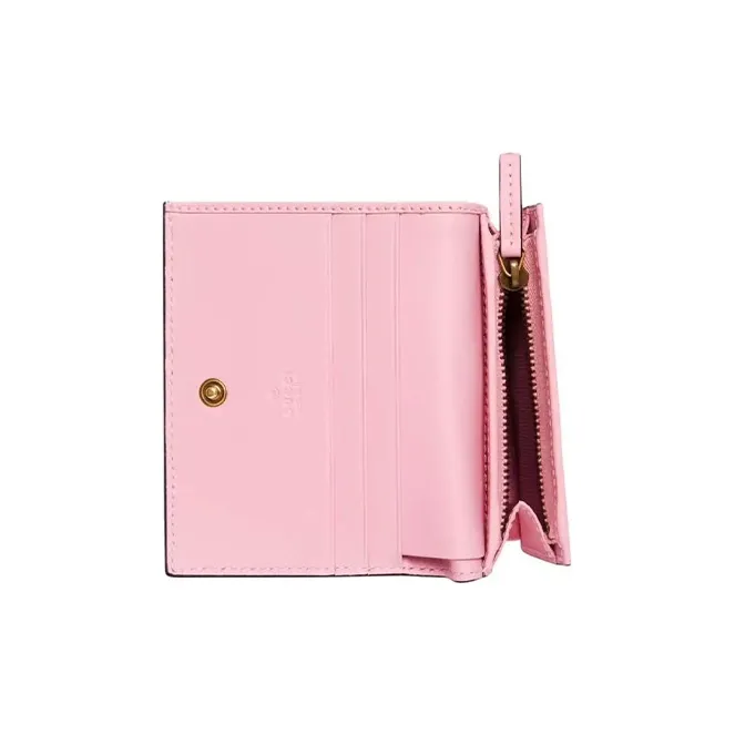 GUCCI Canvas With Leather Card Holder Wallet Coin Purses Women's Beige/Ebony/Red Pink-2