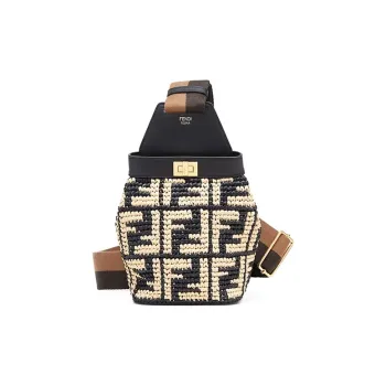 FENDI Raffia Woven Shoulder Bags Sling Bags Women's Black