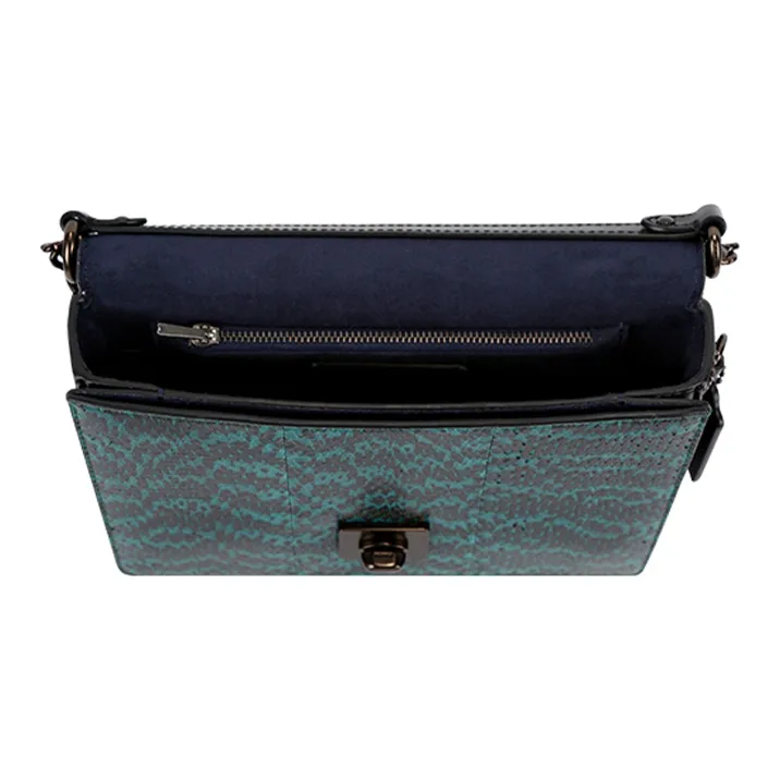 COACH Hutton Snakeskin Print Leather Small Square Bag Crossbody Bag Shoulder Bag Women's Black Blue-5
