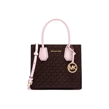 MICHAEL KORS Mercer Leather Trunk Bag, Shoulder Bag, Crossbody Bag, Handbag Medium Size Women's Brown & Pink