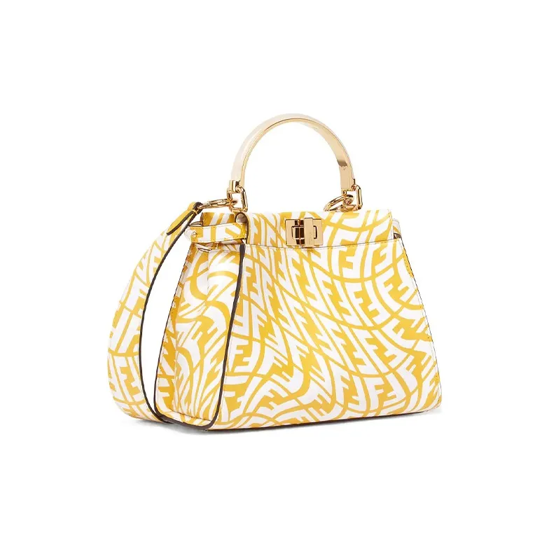 FENDI Peekaboo Calfskin Handbag, Shoulder Bag, Crossbody Bag Mini Women's Yellow-1