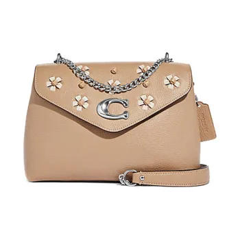 COACH Polished Leather Convertible Crossbody Bag Medium Size Women's Milk Tea