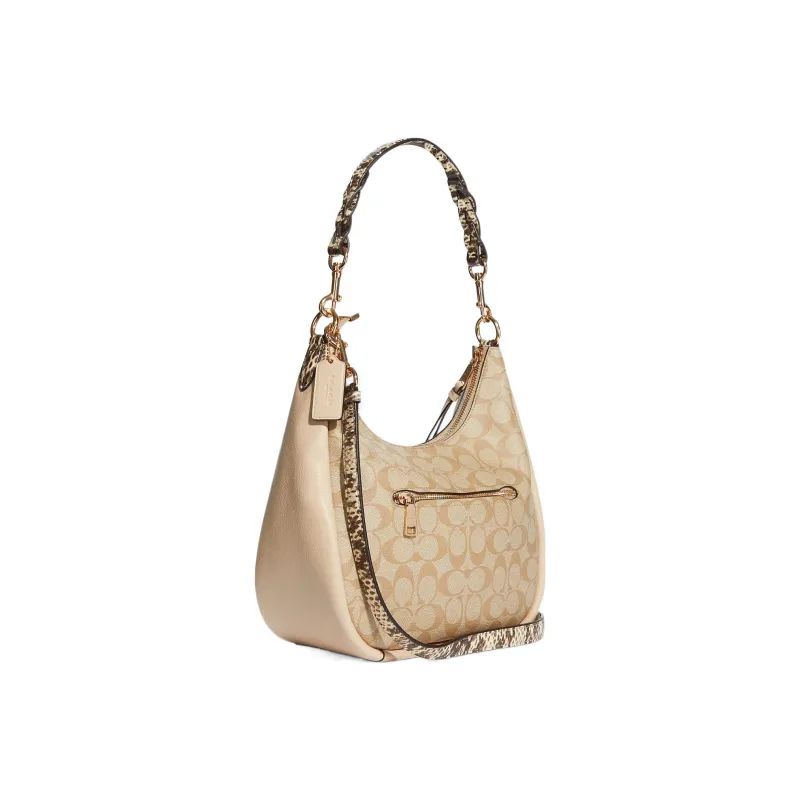 COACH Jules Canvas With Leather Shoulder Bag Handbags Shoulder Bag Crossbody Bag Large Size Women's Khaki-1