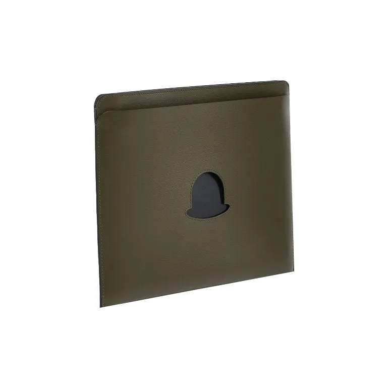 Delvau Cow Leather Clutch Men's Khaki And Black-2