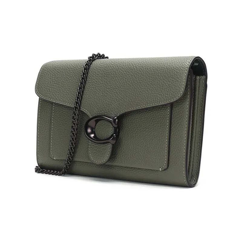 COACH Tabby Leather One Shoulder Crossbody Chain Bag Trumpets Women's Khaki Green-3