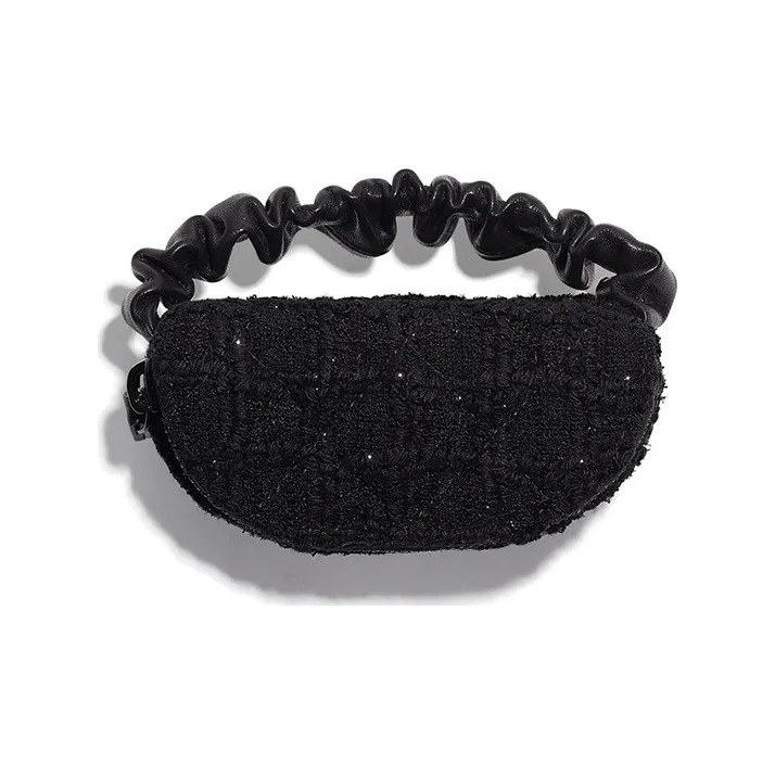 CHANEL Tweed Fleece With Leather Coin Purse Unisex Black-2