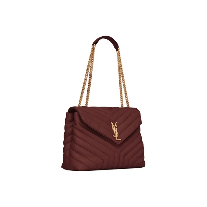 SAINT LAURENT LOULOU Leather Crossbody Bag Shoulder Bag Women's Dark Red-2
