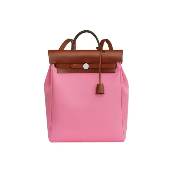 HERMES Herbag Zip Officer Canvas/Hunter Cow Leather Portable Backpack Women's Pink/Cuivre Copper Red
