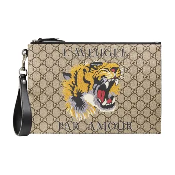 GUCCI Canvas With Leather Clutch Men's Ebony/Black