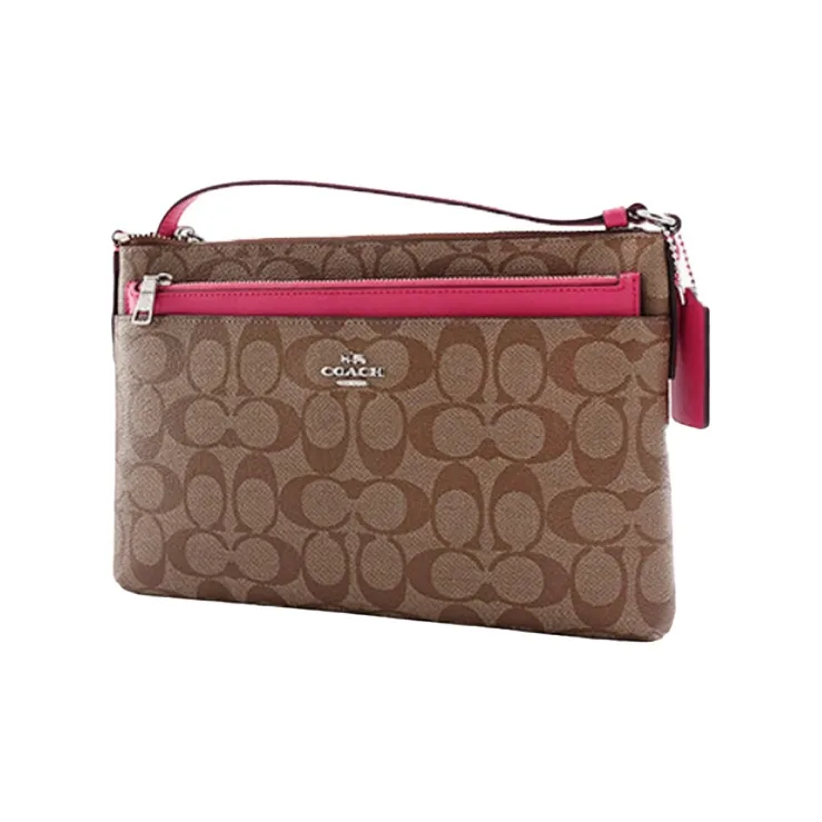 COACH East/West PVC Shoulder Bag Crossbody Bag Large Size Women's Pink Brown-1