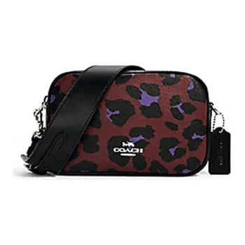 COACH Jes Canvas With Leather Camera Bag Shoulder Bag Crossbody Bag Small Size Women's Purple Leopard Print