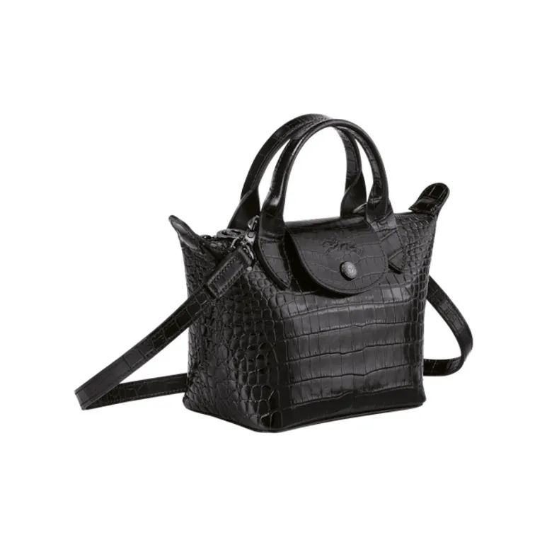 LONGCHAMP Le Pliage Cuir Shoulder Bag Mini Women's Black-1