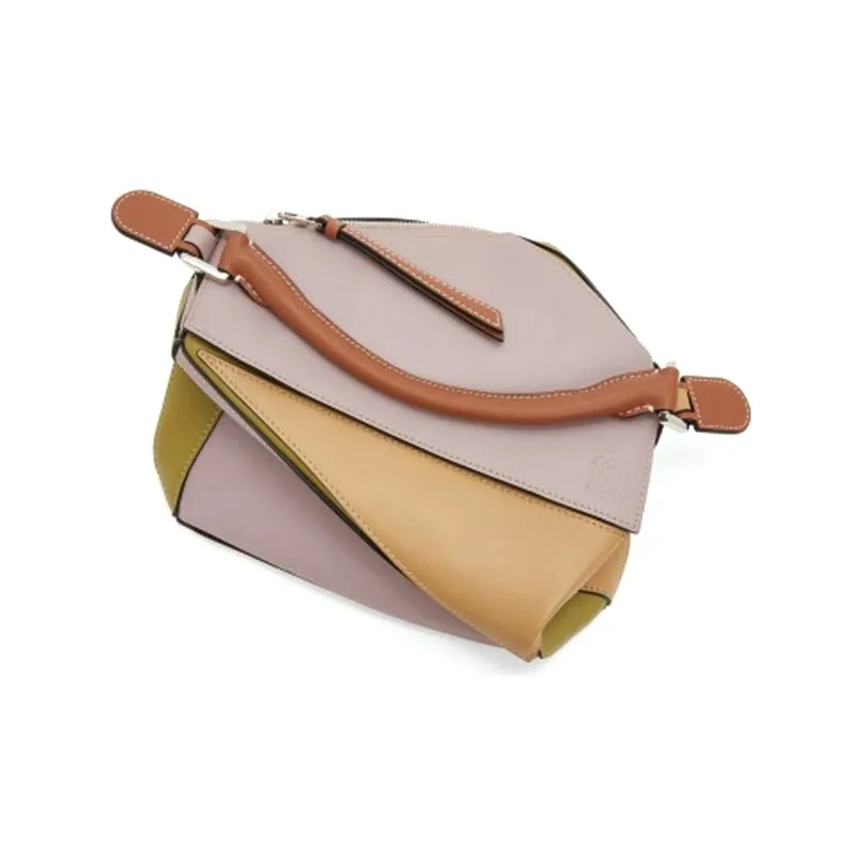 LOEWE Puzzle Calfskin Handbag Shoulder Bag Crossbody Bag Small Size Women's Light Purple With Gold Accents-4