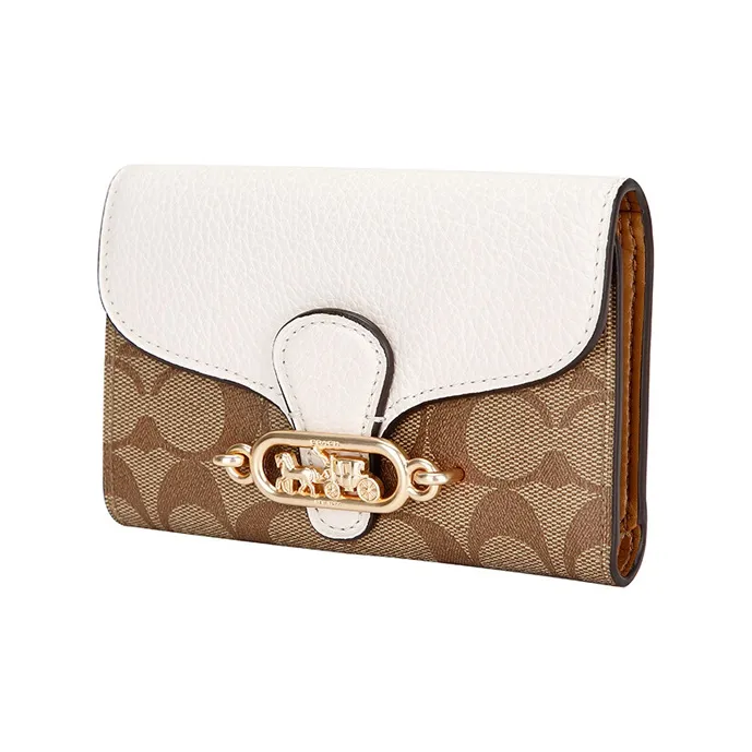 COACH Leather Coin Purse Clutch Regular Women's Khaki White-1